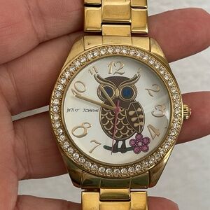 Betsey Johnson crystal owl watch, working